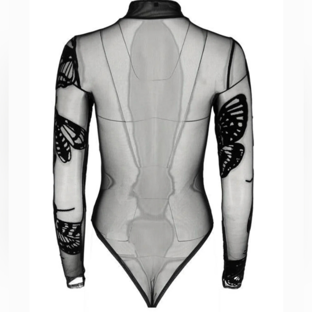 Black Sheer Moth Print Bodysuit - Picture 3 of 5